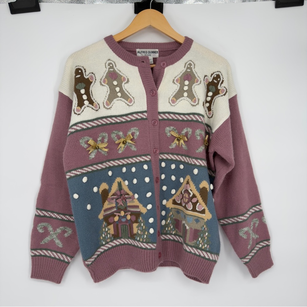 Alfred Dunner Gingerbread Holiday Themed Cardigan Sweater Petite Large